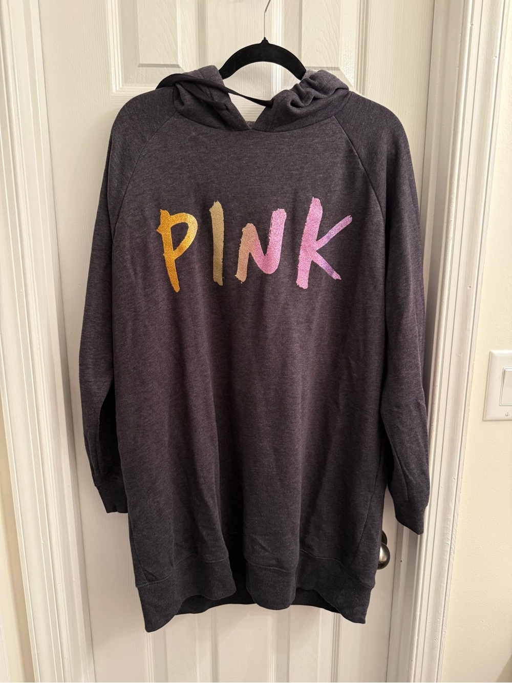 PINK Victoria's Secret Charcoal Hoodie with Gradient Lettering